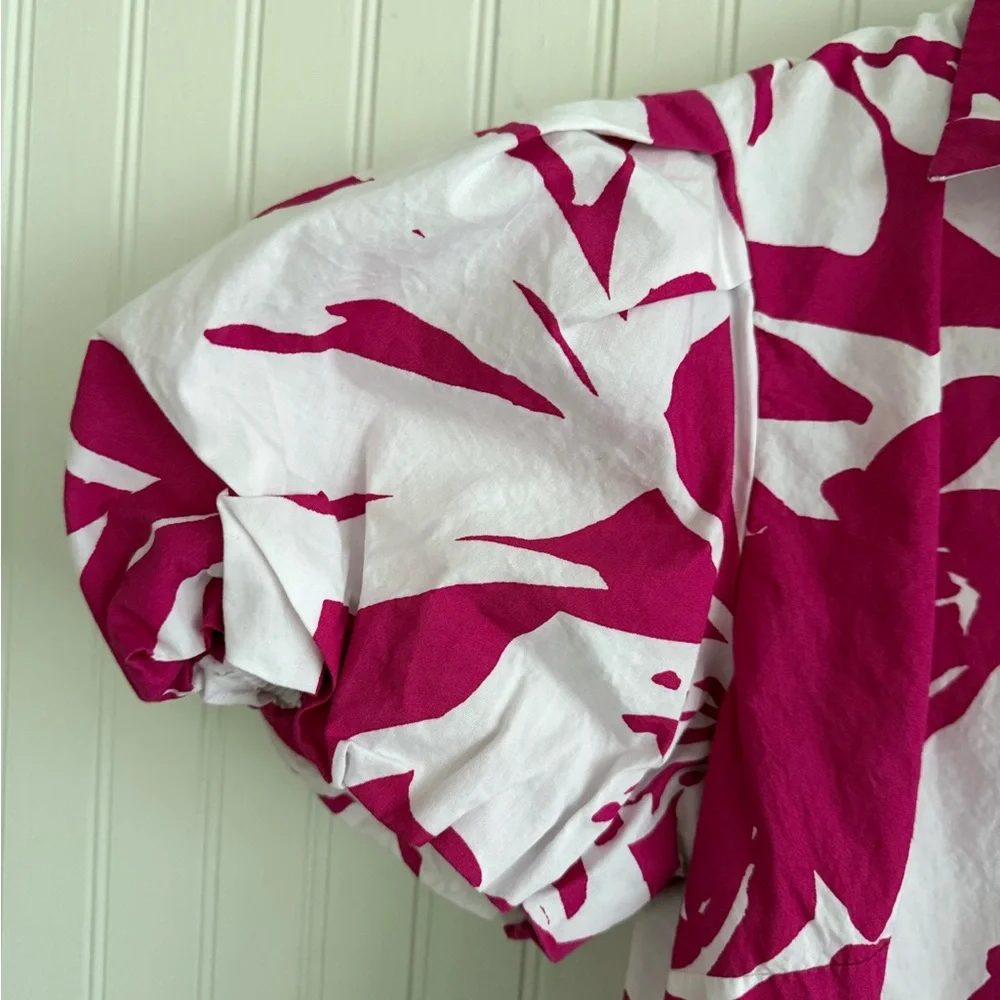 MSK Bubble Sleeve Dress Size Medium in Pink and White 100% Cotton - Picture 3 of 7